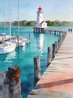 Outer Banks Manteo Waterfront Watercolor Canvas Print