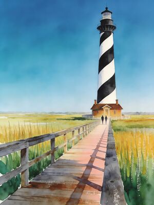 Outer Banks Cape Hatteras Sunset Watercolor Canvas Print