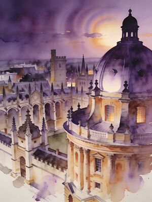 Oxford Rooftops and Spires at Dusk Watercolor Canvas Print