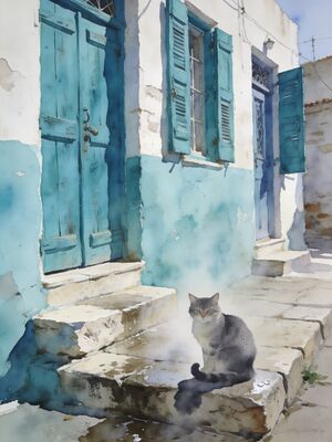 Paphos Historic Quarter Cobblestone Walk Watercolor Canvas Print