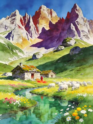 Peja Summit Panorama Watercolor Canvas Print