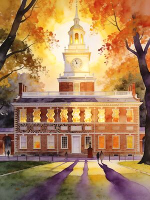 Pennsylvania Independence Hall Autumn Watercolor Canvas Print