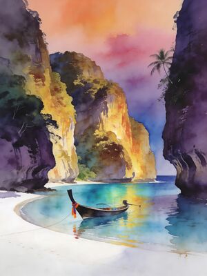 Phi Phi Islands Maya Bay at Golden Hour Watercolor Canvas Print