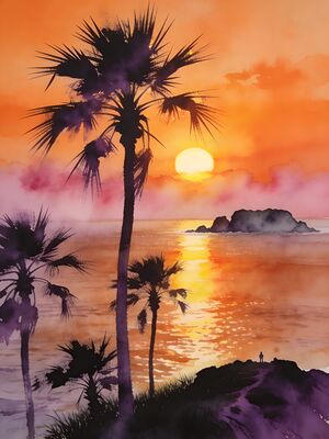 Phuket Sunset Shore Watercolor Canvas Print
