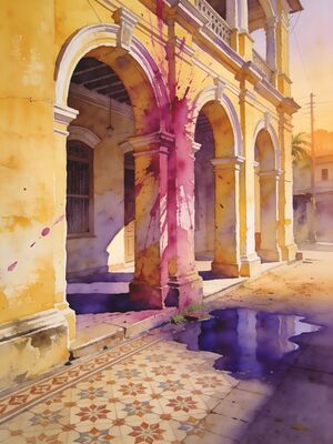Pondicherry Colorful Tamil Street Watercolor Canvas Print