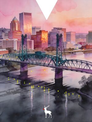 Portland City Towers Golden Hour Watercolor Canvas Print