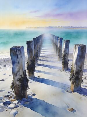 Portsmouth Sunset Shore Watercolor Canvas Print