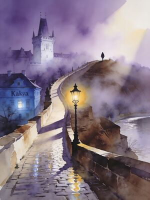 Prague Old Town Square Astronomical Clock Watercolor Painting — Watercolor Canvas