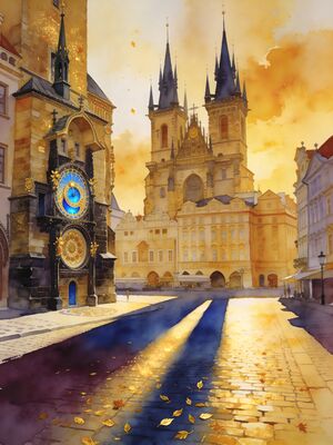 Prague Golden Lane at Hradcany Castle Watercolor Canvas Print