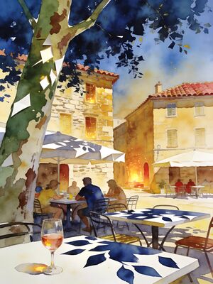 Provence Morning Lane Watercolor Canvas Print