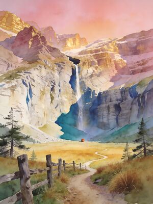 Pyrenees Dawn Viewpoint Watercolor Canvas Print