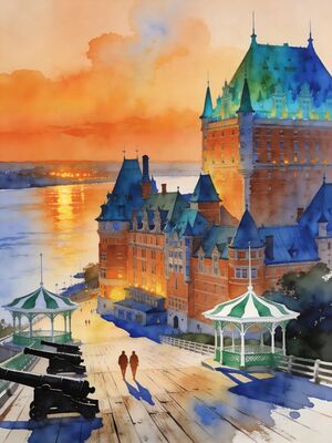 Quebec City Petit-Champlain Lane Watercolor Canvas Print