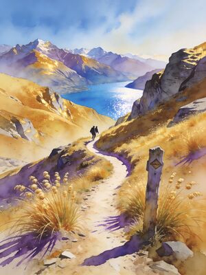 Queenstown Summit Panorama Watercolor Canvas Print