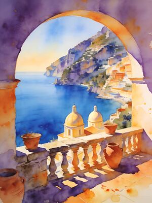 Ravello Villa Rufolo Garden Amalfi Coast Watercolor Canvas Print