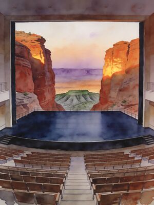 Red Rocks Amphitheatre Stage Golden Hour Watercolor Canvas Print