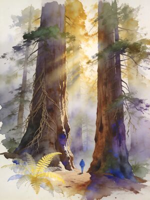 Redwood National Park Trail View Watercolor Canvas Print
