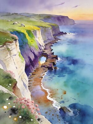Rhossili Bay Worm's Head Tidal Island Watercolor Canvas Print
