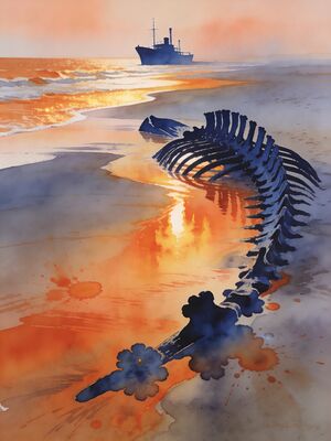 Rhossili Bay Helvetia Shipwreck at Sunset Watercolor Canvas Print