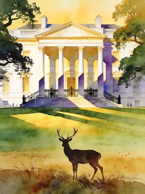 Richmond Park Garden Walk Watercolor Canvas Print