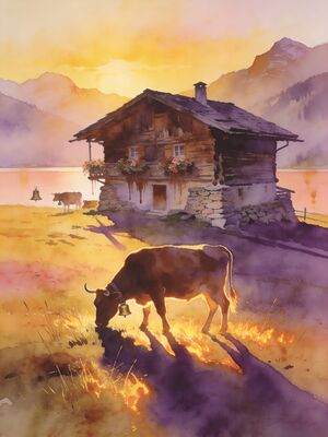 Rigi Summit Panorama Watercolor Canvas Print