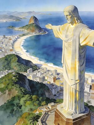 Rio de Janeiro Sugarloaf Mountain Sunset Watercolor Canvas Print