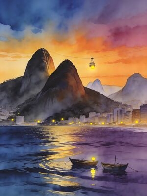 Rio de Janeiro Christ the Redeemer Panorama Watercolor Canvas Print