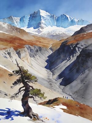 Rocky Mountains Mountain Lake Watercolor Canvas Print