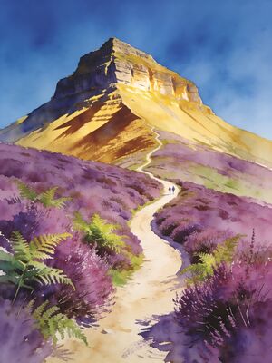 Roseberry Topping Summit Panorama Watercolor Canvas Print
