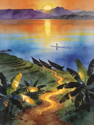 Rwanda Dawn Viewpoint Watercolor Canvas Print