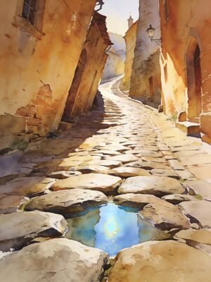 Rye Mermaid Street Cobbled Lane Watercolor Canvas Print