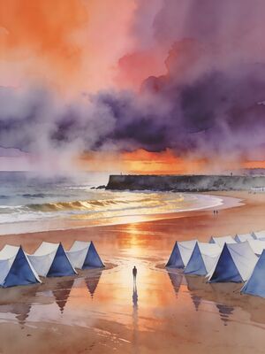 Saint Jean de Luz Sunset Shore Watercolor Canvas Print