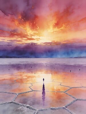 Salar de Uyuni Mirror Salt Flat Watercolor Canvas Print