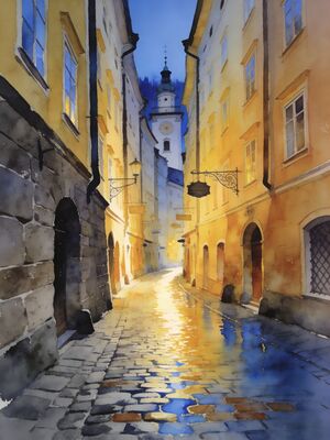 Salzburg Cathedral Square Watercolor Canvas Print