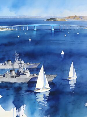 San Diego Coronado Bridge Bay Watercolor Canvas Print