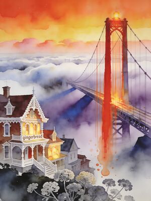 San Francisco Golden Gate Fog Watercolor Canvas Print