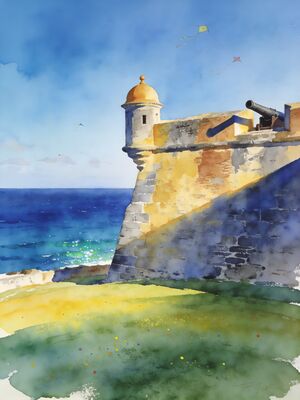 Old San Juan Calle Fortaleza Walk Watercolor Canvas Print