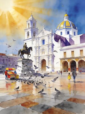 San Salvador Metropolitan Cathedral Watercolor Canvas Print