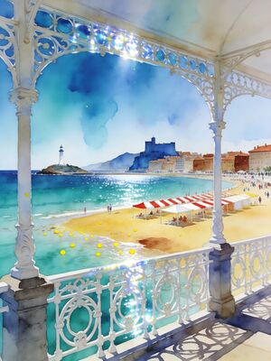San Sebastian La Concha Bay Watercolor Canvas Print