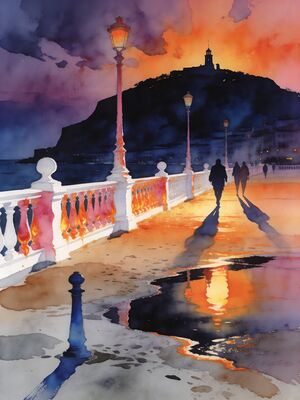 San Sebastian Morning Cove Watercolor Canvas Print