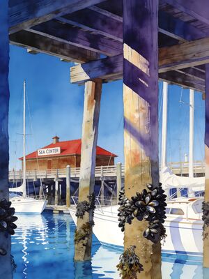 Santa Barbara Stearns Wharf Watercolor Canvas Print