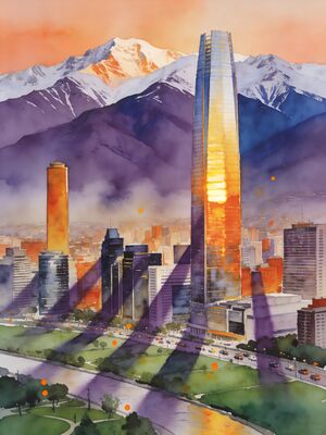 Santiago Cityscape Under Night Glow Watercolor Canvas Print