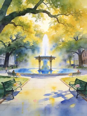 Savannah Jones Street Live Oak Watercolor Canvas Print