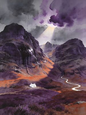 Scottish Highlands Glencoe Three Sisters Panorama Watercolor Canvas Print