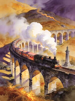Scottish Highlands Glenfinnan Viaduct Highland Valley Watercolor Canvas Print