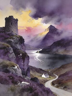Scottish Highlands Loch Ness Urquhart Castle Watercolor Canvas Print