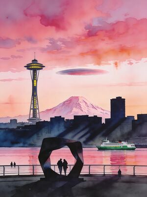 Seattle Space Needle Chihuly Garden Watercolor Canvas Print