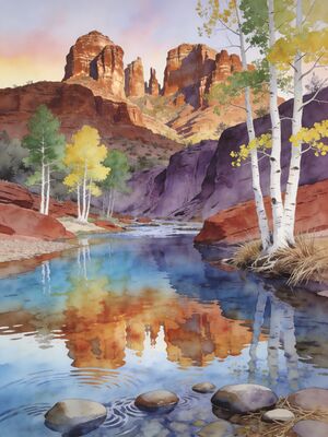 Sedona Oasis View Watercolor Canvas Print