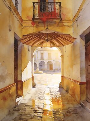 Seville Sunset Skyline Watercolor Canvas Print