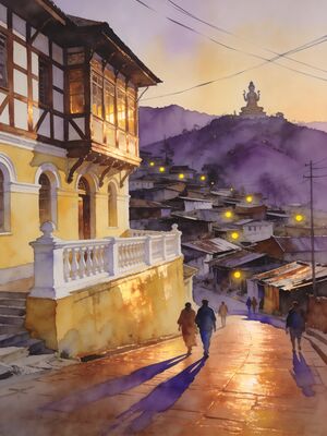 Shimla Ridge Viewpoint Sunset Watercolor Canvas Print