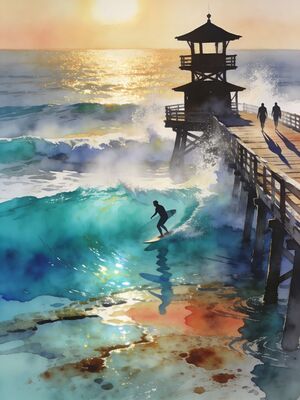 Siargao Cloud 9 Surfing Boardwalk Watercolor Canvas Print